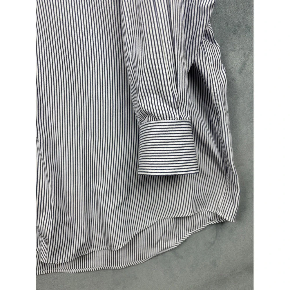 Paul Fredrick Mens 17-32 Blue White Striped Pinpoint Oxford Button Down Shirt